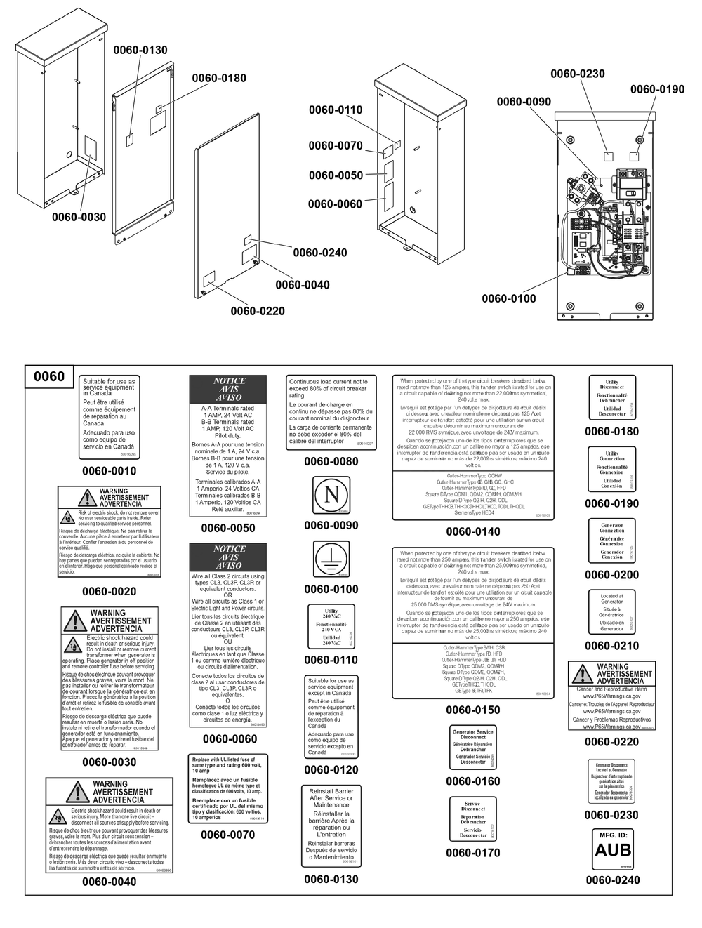 Decals Group - Ats Warning Diagram and Parts List for 071253-00  Briggs and Stratton Generator